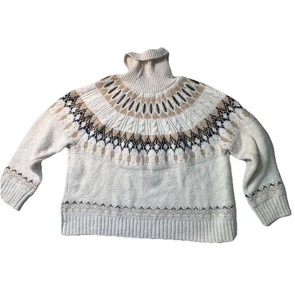 Old Navy Cozy Fair Isle Cable Knit Turtleneck Sweater Neutral Cozy Women XXL - Picture 3 of 8